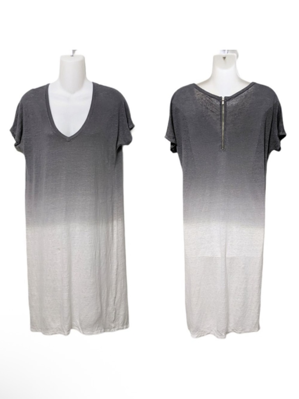 FINE COLLECTION Ombre Gray Linen Shirt Dress XS